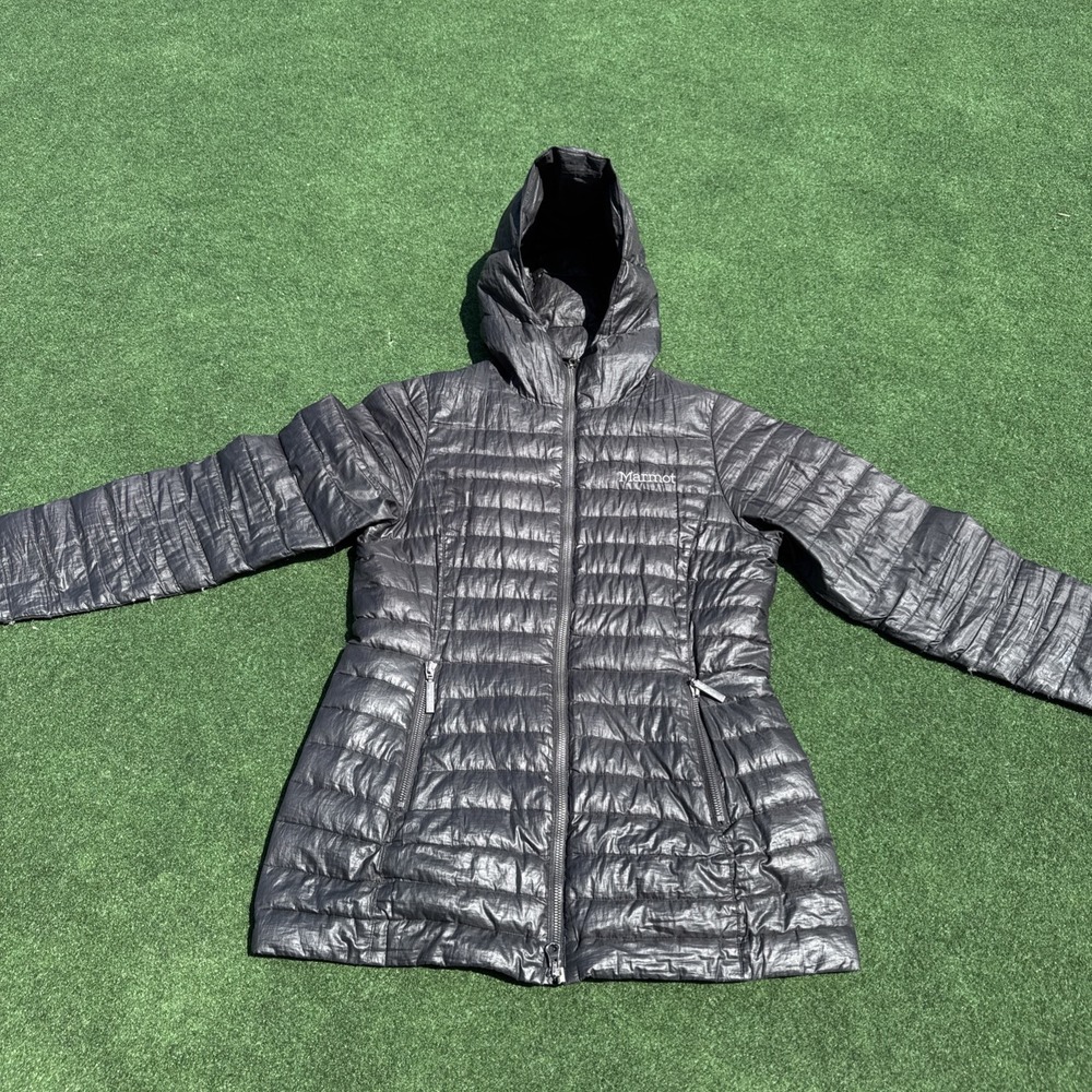 Marmot Goose Down Hooded Puffer‎ Jacket Lightweight 800 Fill Women's S/P Black